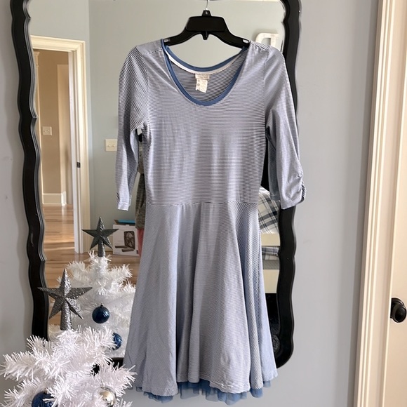 Matilda Jane Fit and Flare Ruffle Hem Blue Knit Dress Scoop Neck Women S - Picture 12 of 15